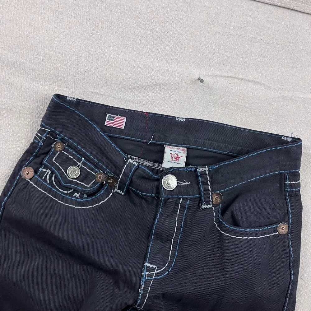 True Religion Ricky Super T Jeans Mens 34 Dark Wash Contrast Stitch Straight Leg